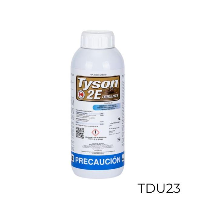 Aplicación profesional con Tyson 2E 1L en bodega industrial Envase Tyson 2E 1L - Insecticida profesional para control de plagas a gran escala