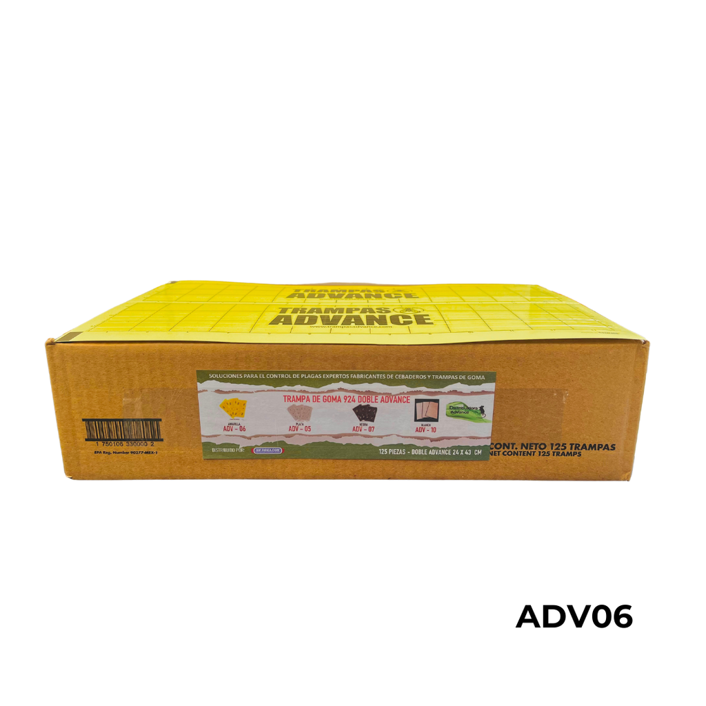 924 AMARILLA DOBLE ADVANCE 24X43CM TRAMPA PEGAMENTO VOLADORES CAJA 125 pzas.